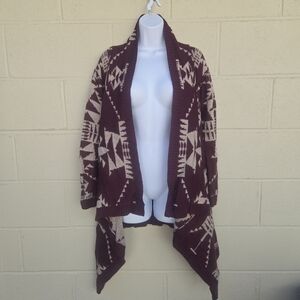 Charlotte Russe- Aztec- Southwest Print- Asymmetrical Hemline- Open Cardigan- S